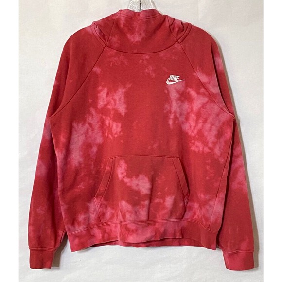 Nike Tops - Nike Hoodie Women Medium Pink Tie Dye Pullover Kangaroo Pocket Logo Mock Neck